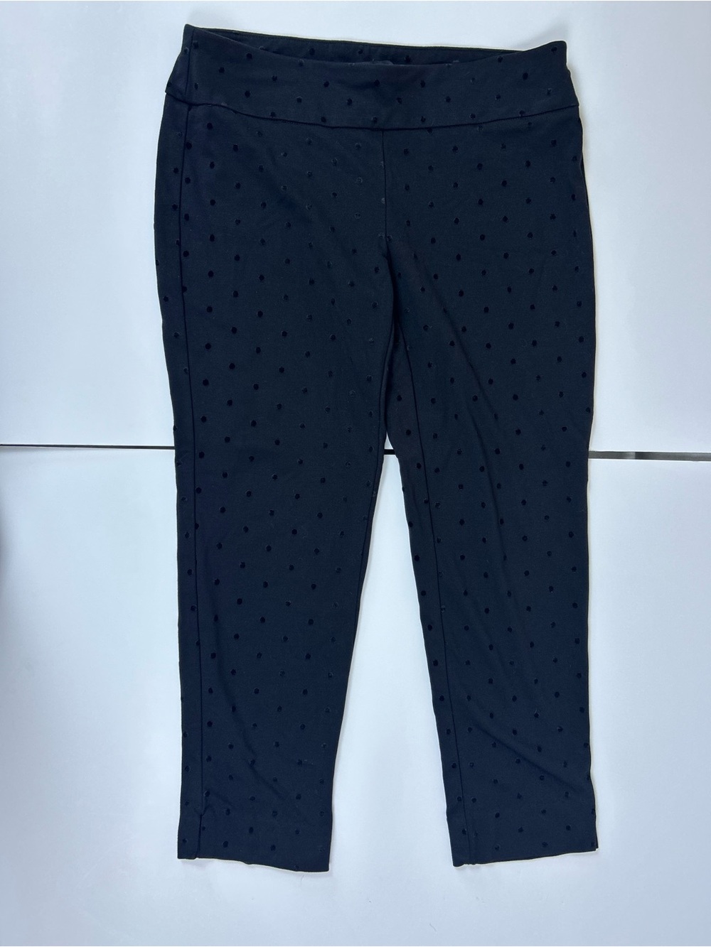 Zac & Rachel Black Flocked Polka Dot Pull-On Ankle Pants Women’s Medium